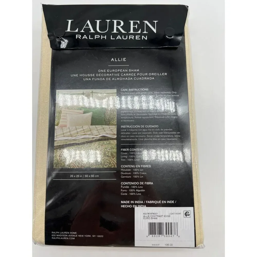 Lauren Ralph Lauren Allie Contrast Edge Euro Sham Light Hemp Green NEW